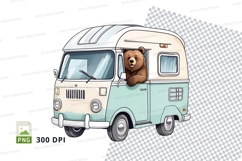 Cute dog in vintage camper van clipart illustration Product Image 1