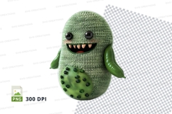 Cute green knitted monster clipart smiling isolated PNG Product Image 1