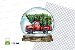 Vintage red truck in snow globe Christmas clipart PNG Product Image 1