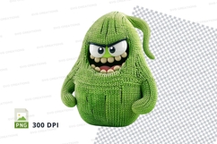 Green Monster Knit Plush Clipart PNG Isolated Cute Product Image 1