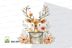 Cute deer clipart in floral wreath watercolor illustration Product Image 1