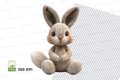 Cute knitted bunny toy sitting clipart transparent PNG Product Image 1