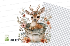 Cute deer clipart in floral wreath watercolor illustration Product Image 1