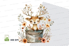 Cute deer clipart watercolor floral frame spring nature art Product Image 1