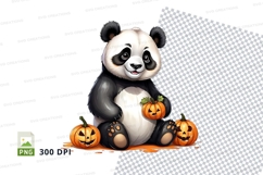Cute panda with pumpkins Halloween clipart PNG 300 DPI Product Image 1
