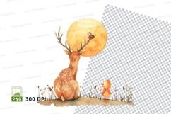 Cartoon deer with full moon and camping scene clipart Product Image 1