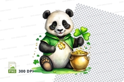 Cute panda holding gold pot with clover leaves clipart Product Image 1