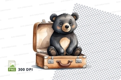 Cute teddy bear sitting in vintage suitcase clipart png Product Image 1