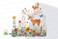Autumn deer clipart with flowers and butterflies watercolor Product Image 1