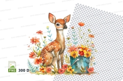 Cute deer clipart with flowers in watercolor meadow illustra Product Image 1