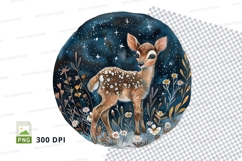 Cute deer clipart in starry night forest circle PNG Product Image 1