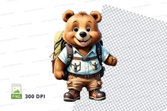 Cartoon bear backpack hiking adventure clipart PNG Product Image 1