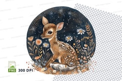 Cute deer clipart sitting in floral meadow illustration Product Image 1