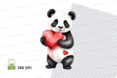 Cute panda holding red heart clipart transparent PNG 300 DPI Product Image 1