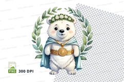 Cute teddy bear clipart with laurel wreath and gold medal Product Image 1