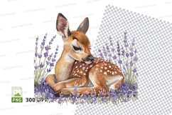 Cute deer fawn resting in lavender field clipart Product Image 1
