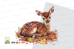 Cute baby deer clipart resting on autumn leaves transparent Product Image 1