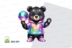 Cute bear holding disco ball clipart PNG 300 DPI Product Image 1