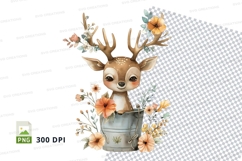 Cute deer clipart in floral watering can illustration png Product Image 1