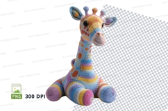 Colorful crochet giraffe toy sitting isolated clipart PNG Product Image 1