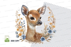 Cute deer fawn clipart with floral wreath in PNG 300 DPI Product Image 1