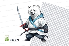 Polar bear samurai warrior clipart PNG high detail white blu Product Image 1
