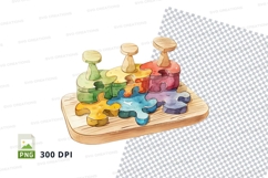 Colorful alphabet blocks clipart on wooden tray 300 DPI Product Image 1