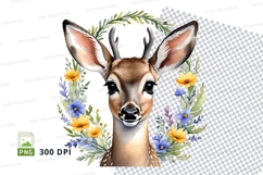 Cute deer head floral wreath clipart transparent PNG Product Image 1