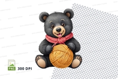 Cute teddy bear holding yarn ball clipart png transparent Product Image 1