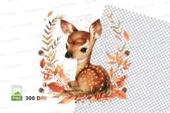 Cute fawn deer clipart sitting autumn leaves watercolor illu Product Image 1
