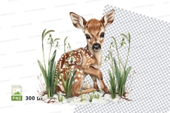 Cute baby deer fawn clipart in snowy meadow illustration Product Image 1