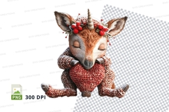 Cute reindeer clipart with red berry wreath and scarf PNG Product Image 1