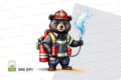 Cartoon firefighter bear holding hose clipart PNG Product Image 1