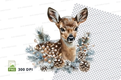 Cute deer fawn clipart winter forest snowflakes PNG Product Image 1