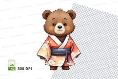 Cute brown teddy bear in kimono clipart png transparent Product Image 1