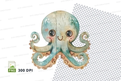 Cute cartoon octopus clipart transparent PNG 300 DPI Product Image 1