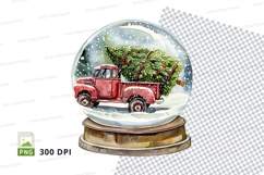 Christmas tree in snow globe with red truck clipart Product Image 1