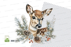 Cute fawn deer clipart winter pine forest holiday illustrati Product Image 1