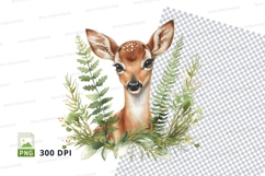 Cute deer clipart png isolated on white background greenery Product Image 1