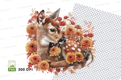 Cute squirrel clipart holding autumn flowers in bouquet PNG Product Image 1