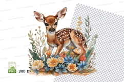 Cute baby deer fawn clipart in floral wreath watercolor PNG Product Image 1