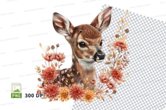 Baby deer clipart with autumn flowers transparent PNG Product Image 1