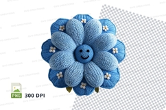 Blue crochet flower clipart smiling face high detail PNG Product Image 1