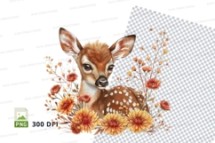 Cute fawn deer clipart with autumn flowers watercolor illust Product Image 1