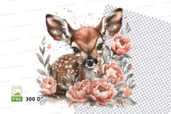 Cute fawn deer clipart with pink roses floral wreath Product Image 1