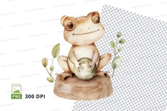 Cute frog clipart sitting on mushroom 300 DPI PNG Product Image 1