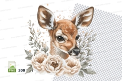 Cute fawn clipart with pink roses floral wreath Product Image 1