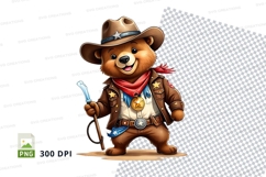 Cartoon teddy bear cowboy holding toothbrush clipart PNG Product Image 1