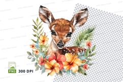 Cute fawn deer clipart with floral wreath PNG transparent Product Image 1