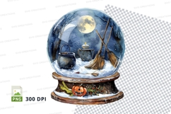 Snow globe clipart with witch broom moonlit winter scene Product Image 1